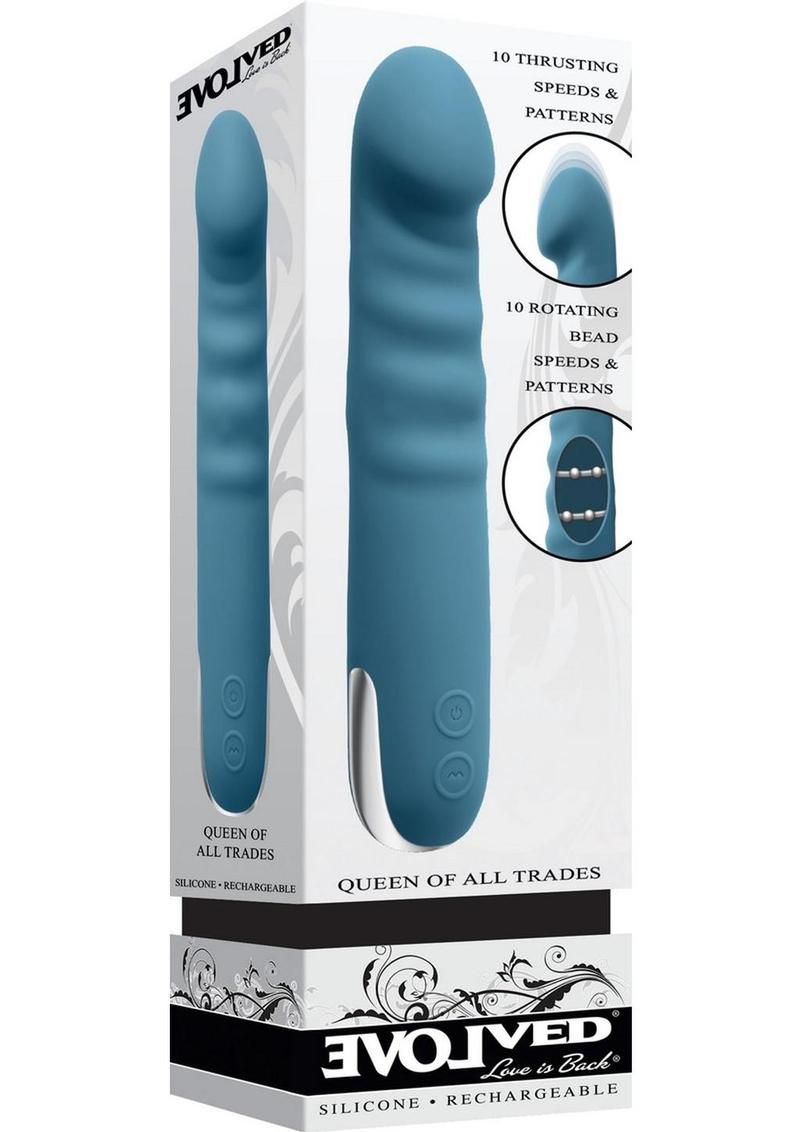 Reina de todos los oficios - Vibrador doble de silicona recargable - Azul