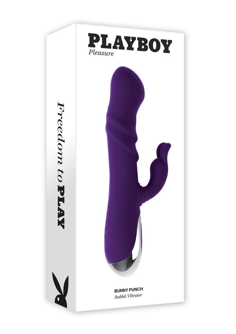 Vibrador de conejo de silicona recargable Playboy Bunny Punch con cabezal giratorio para el punto G - Morado