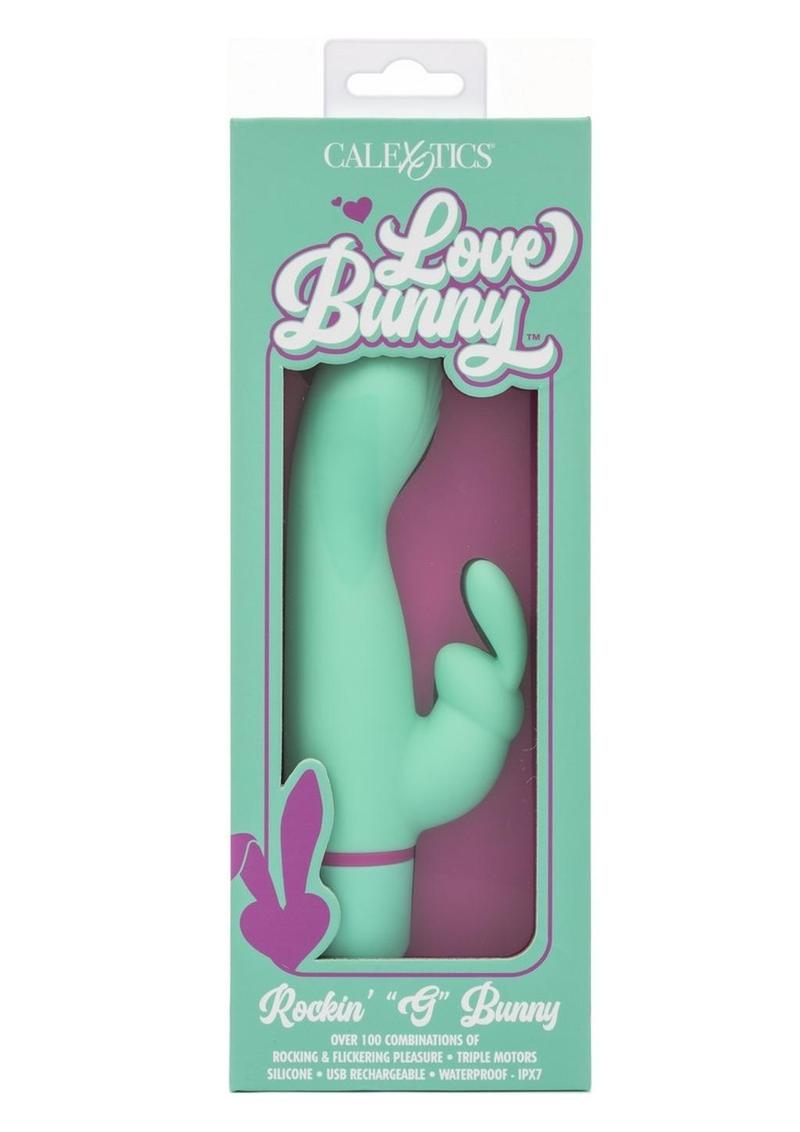 Vibrador de conejo Love Bunny Rockin G Bunny recargable de silicona con movimiento oscilante para el punto G - Verde/Morado