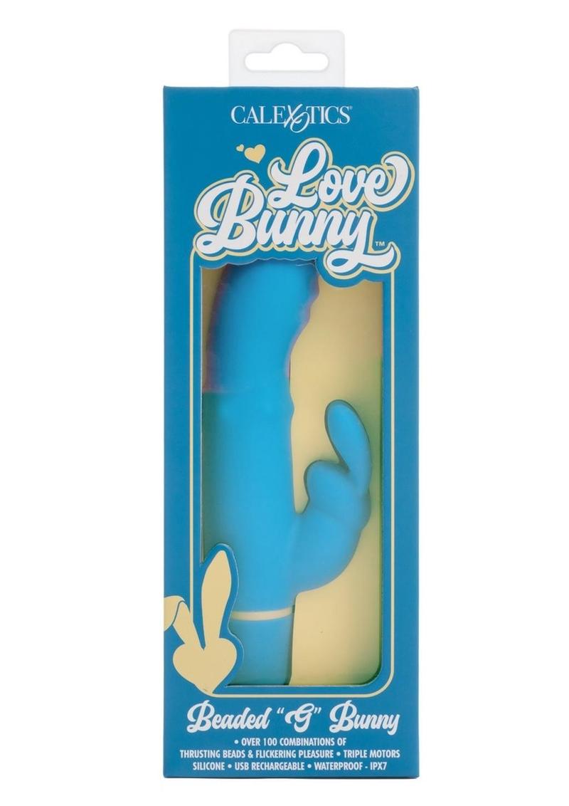 Vibrador conejo Love Bunny con cuentas, recargable, de silicona, con movimiento de cuentas, para el punto G - Azul/Amarillo