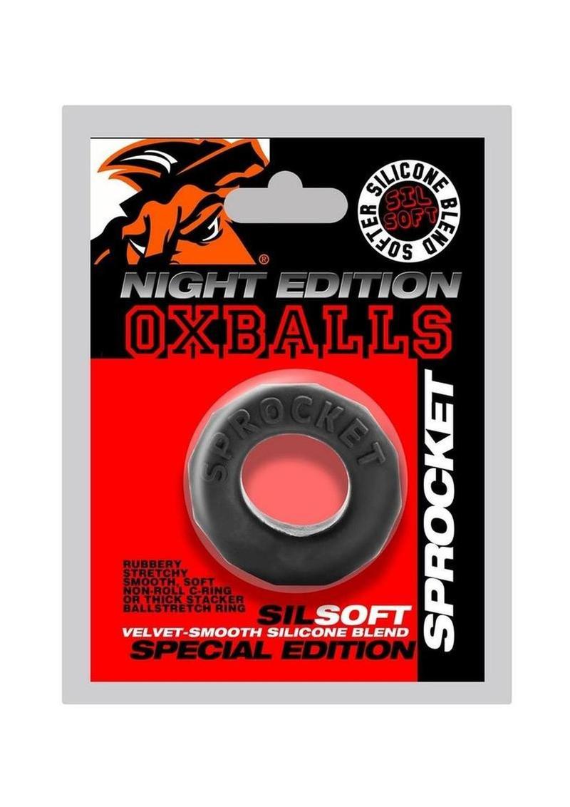 Anillo para el pene superelástico Oxballs Atomic Jock Sprocket, edición nocturna, color negro