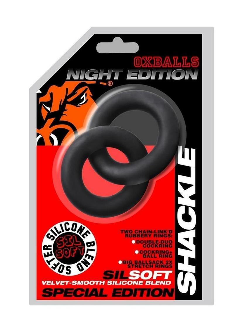 Anillos para pene y testículos con grilletes Oxballs, edición nocturna, color negro
