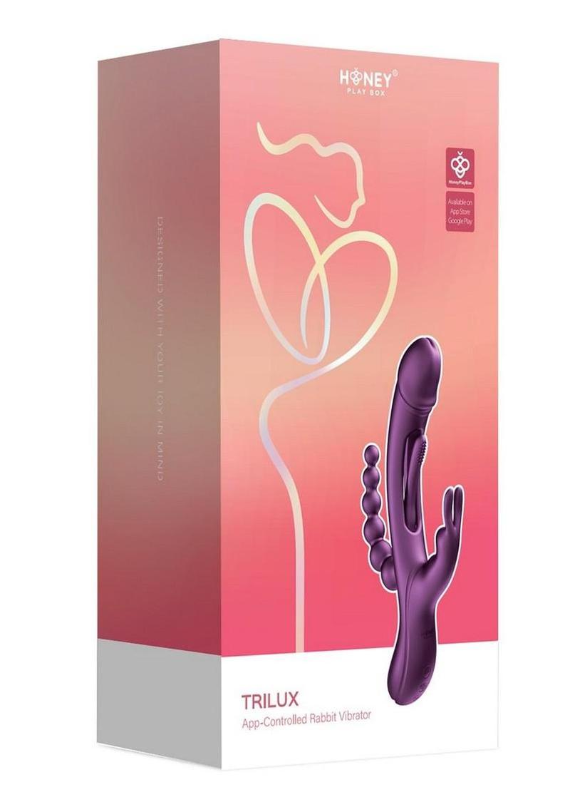 Vibrador de silicona recargable Trilux Kinky Finger con forma de conejo y bolas anales - Morado