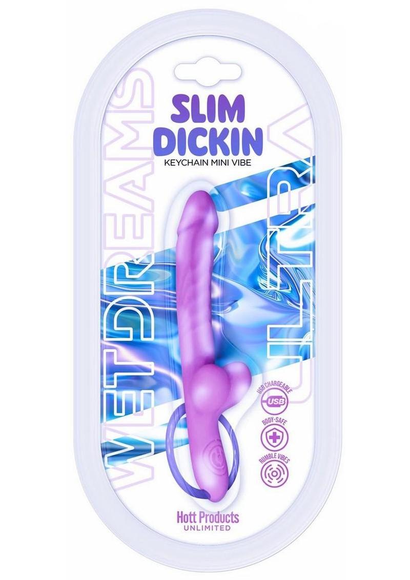 Vibrador de silicona recargable Wet Dreams Slim Dickin con testículos - Lavanda
