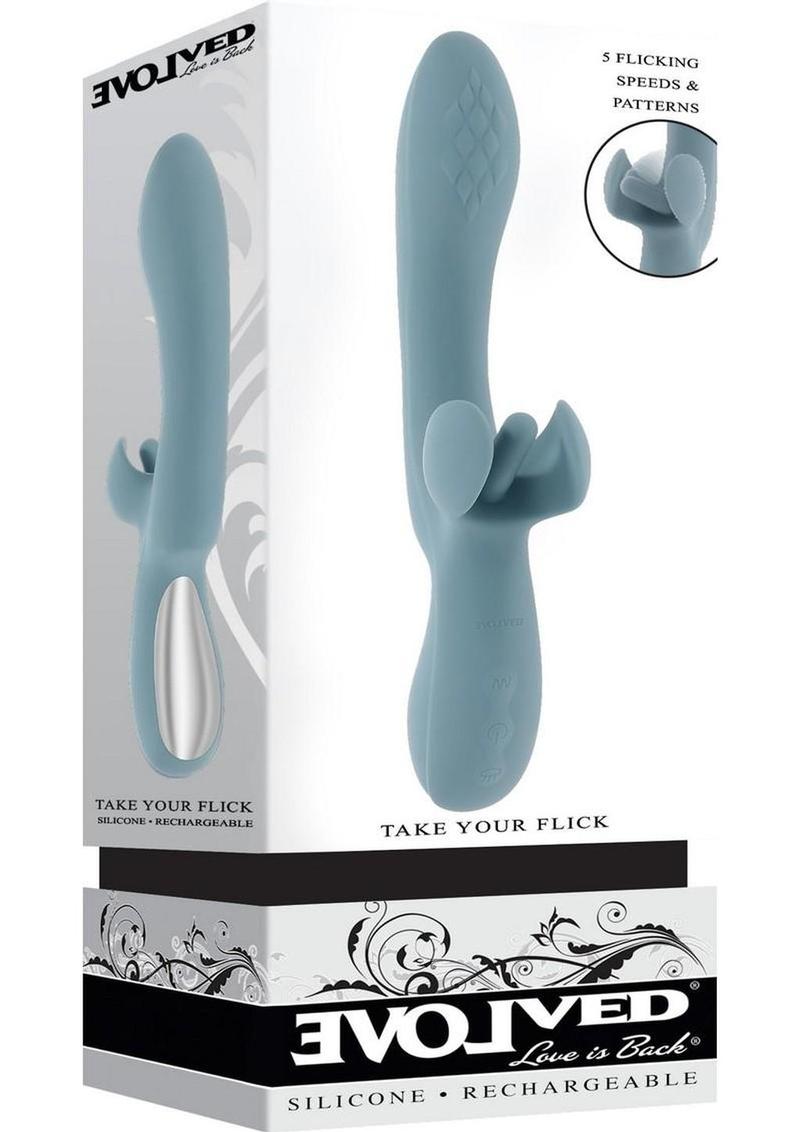 Vibrador de conejo de silicona recargable Take Your Flick - Azul