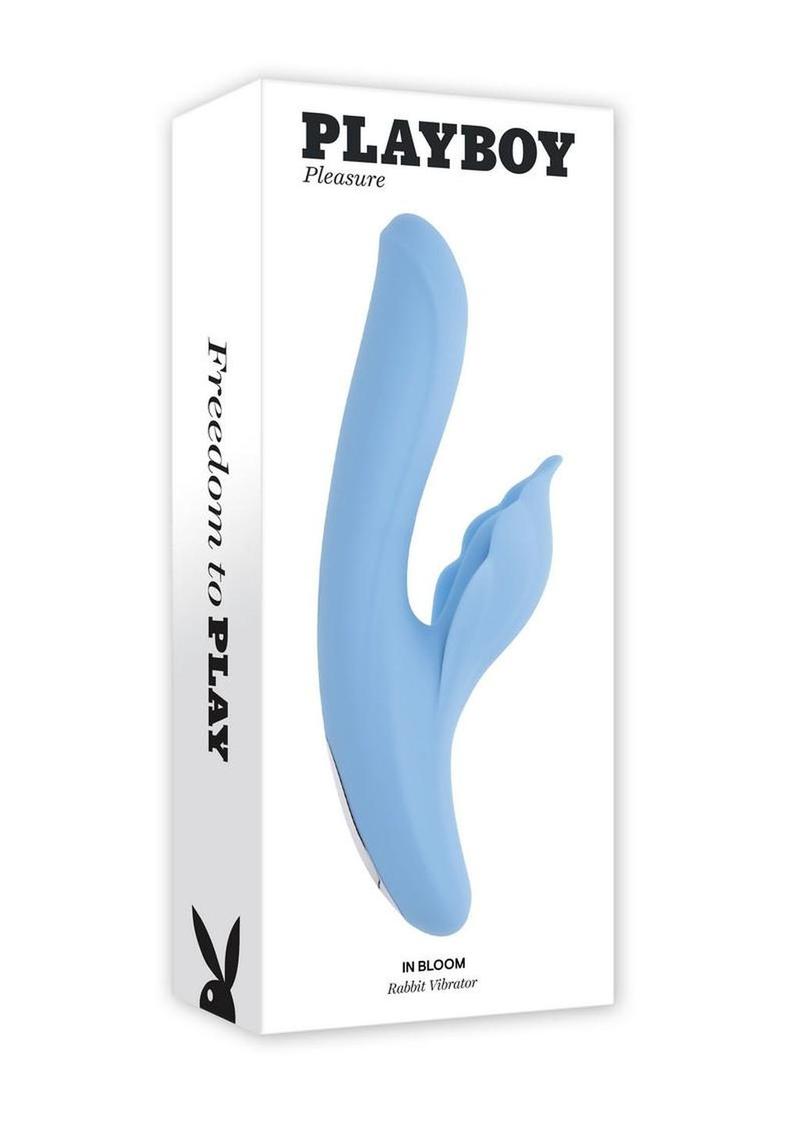 Vibrador de conejo de silicona recargable y calefactor Playboy In Bloom - Azul