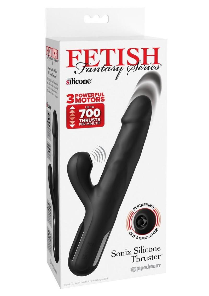 Vibrador de conejo de silicona recargable Sonix de Fetish Fantasy Series - Negro