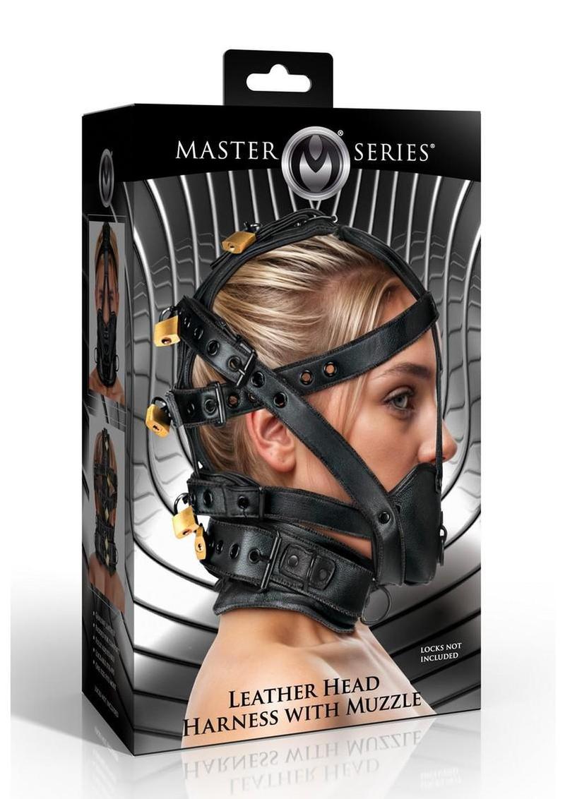 Arnés de cuero Master Series con bozal - Negro