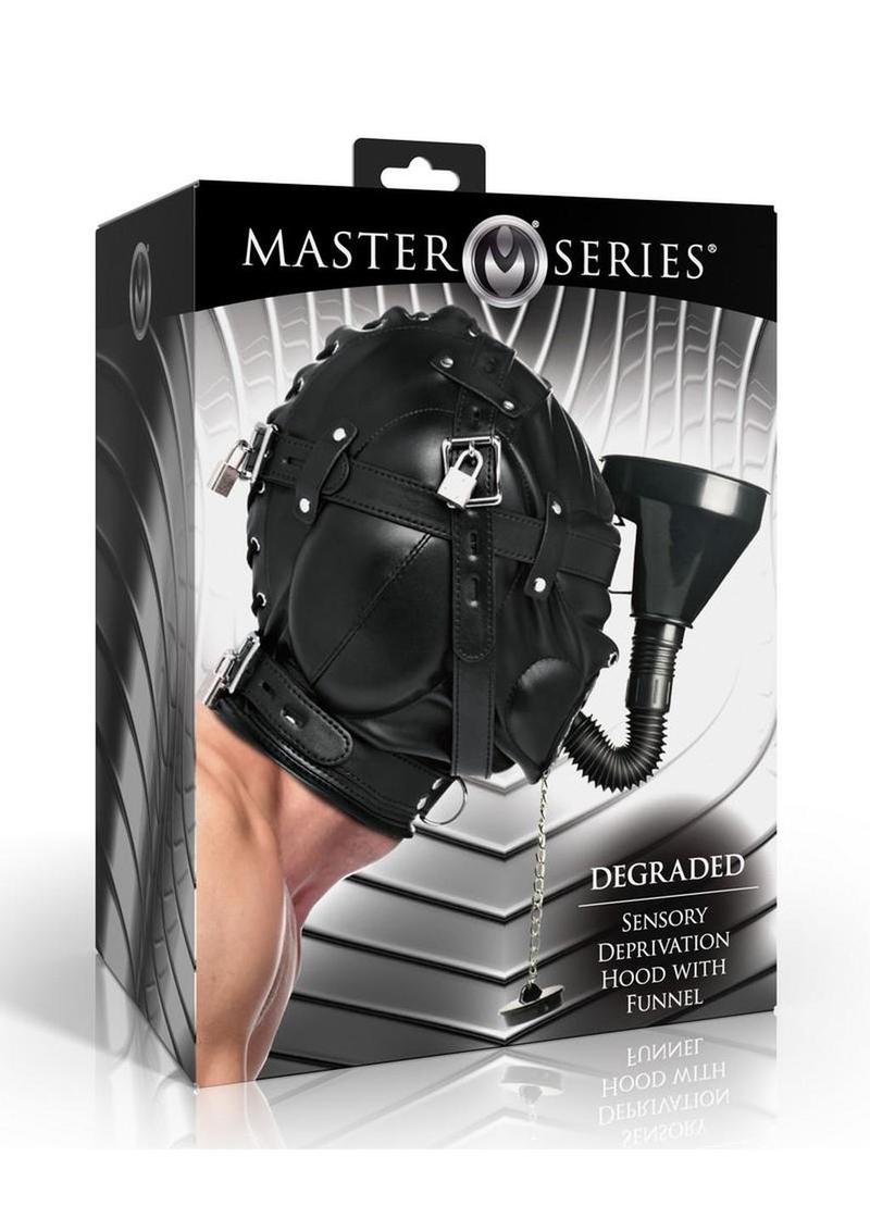 Capucha de privación sensorial degradada Master Series con embudo - Negra
