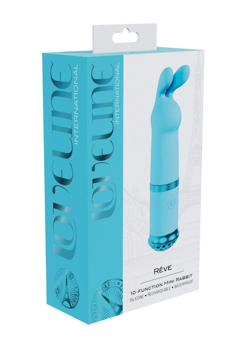 Mini conejo de silicona recargable Loveline Reve de 10 funciones - Azul