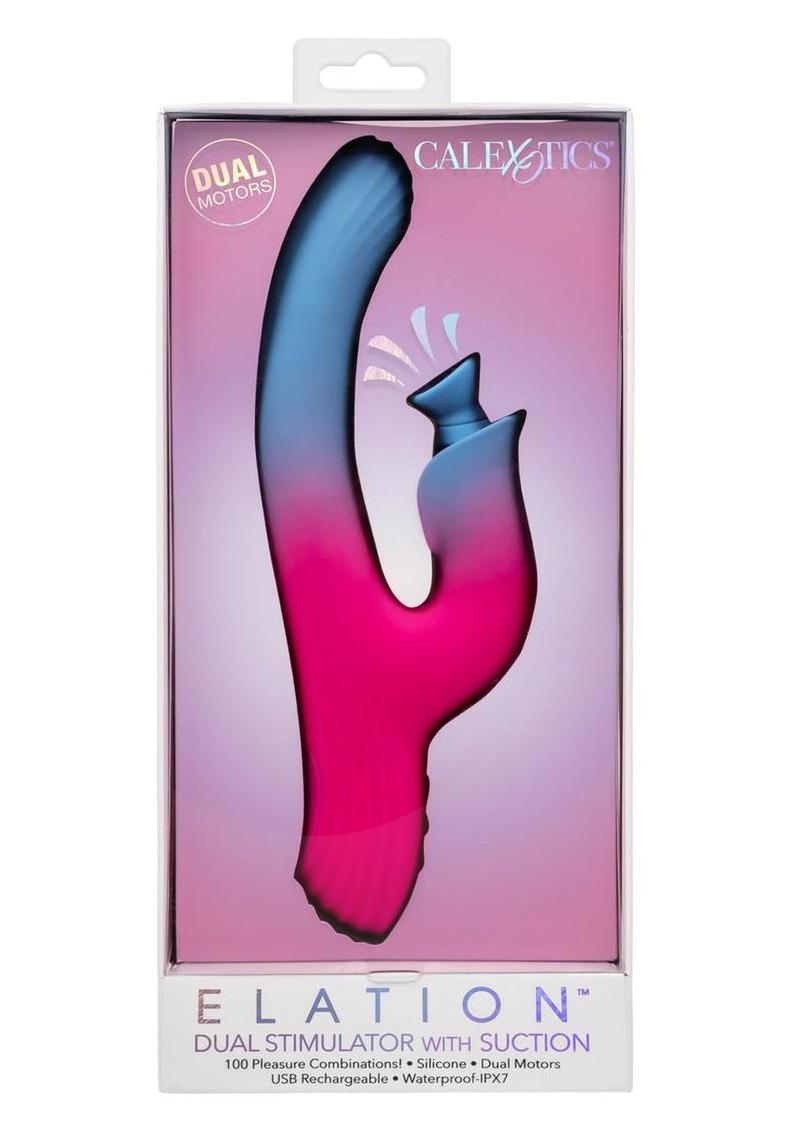 Estimulador dual de silicona recargable Elation con succión - Azul/Rosa