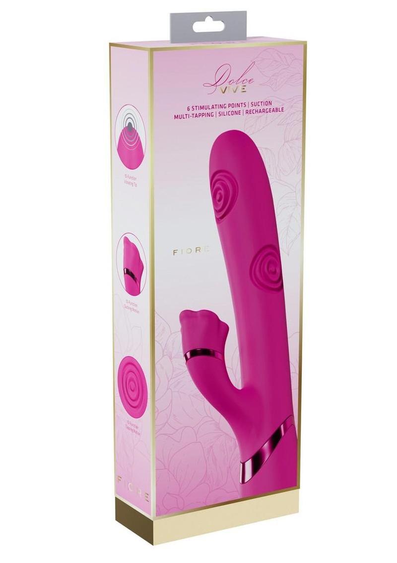 Estimulador de clítoris acampanado con vibración y pulsaciones Vive Fiore de silicona, recargable, con triple motor, punto G, ondas de aire, color rosa