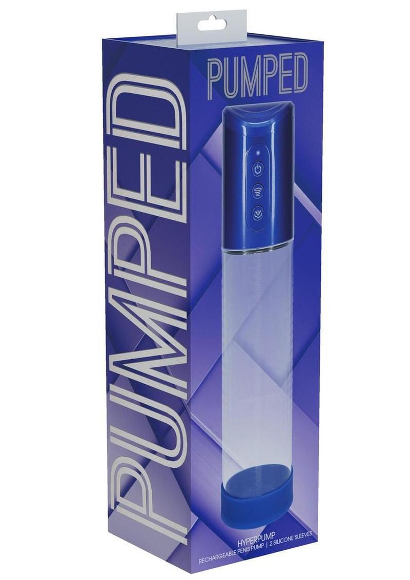 Bomba de pene automática HyperPump de 3 funciones, recargable, color azul metalizado