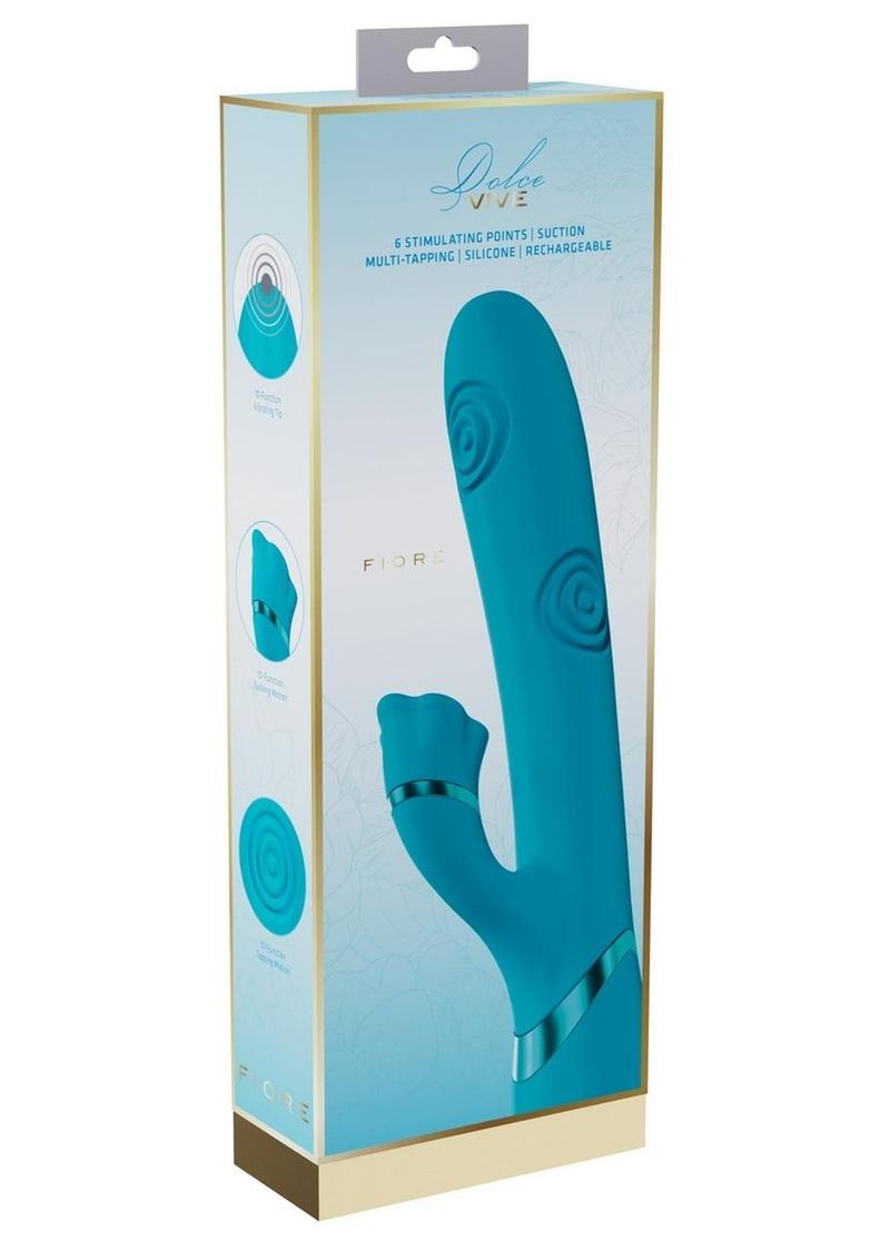 Estimulador de clítoris acampanado con vibración y pulsaciones Vive Fiore de silicona, recargable, con triple motor, punto G, ondas de aire, color azul