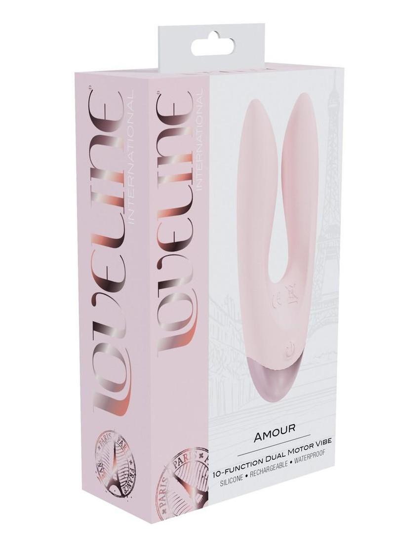 Vibrador Loveline Amour de silicona recargable con 10 funciones y doble motor - Rosa