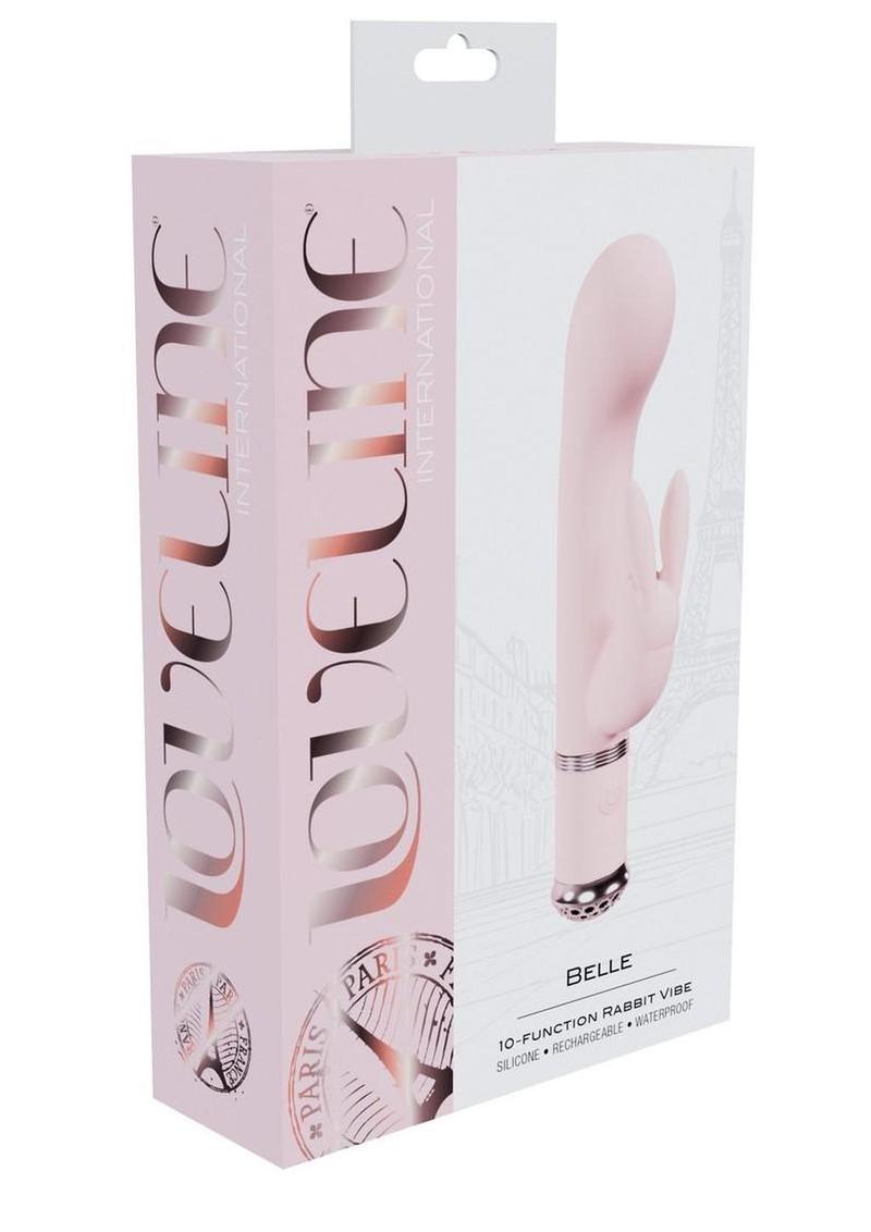 Vibrador de conejo recargable de silicona Loveline Belle con 10 funciones - Rosa