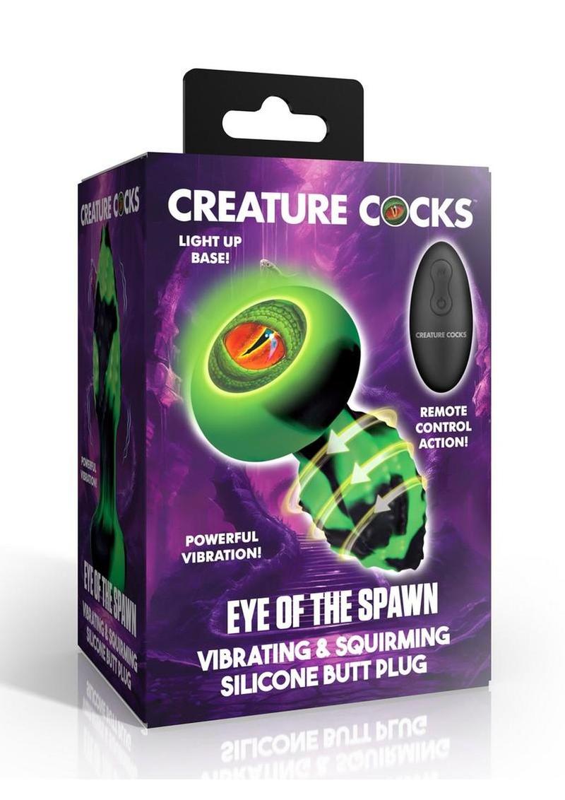 Tapón anal de silicona recargable con vibración y control remoto "Ojo de Spawn" de Creature Cocks - Verde
