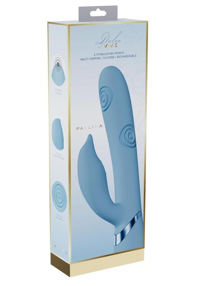 Estimulador de clítoris con bolas vibratorias y pulsantes Vive Pallina de silicona recargable con triple motor, color azul
