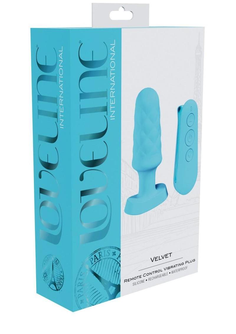 Tapón vibrador de silicona recargable Loveline Velvet con control remoto - Azul
