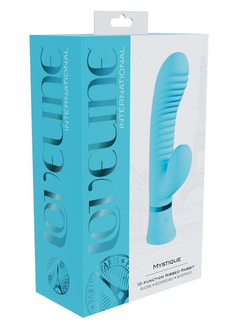 Loveline Mystique - Conejo de silicona acanalado recargable con 10 funciones - Azul