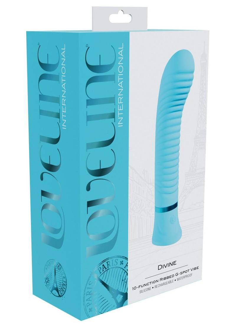 Vibrador de punto G Loveline Divine de silicona acanalada, recargable, con 10 funciones - Azul