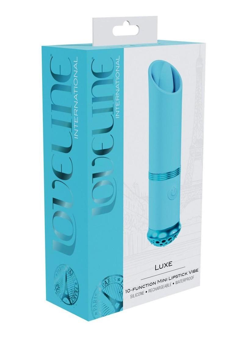 Mini vibrador de silicona recargable Loveline Luxe con 10 funciones, color azul