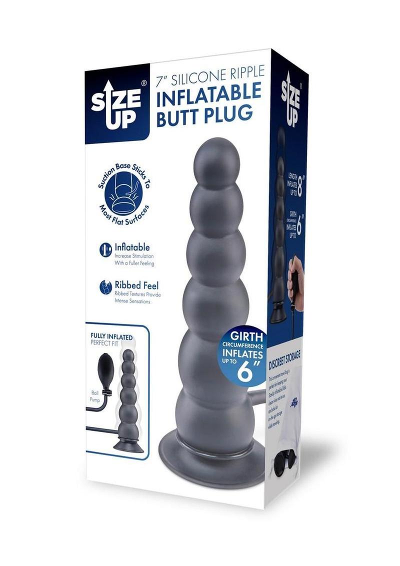 Tapón anal inflable de silicona Size Up Ripple de 18 cm (negro)
