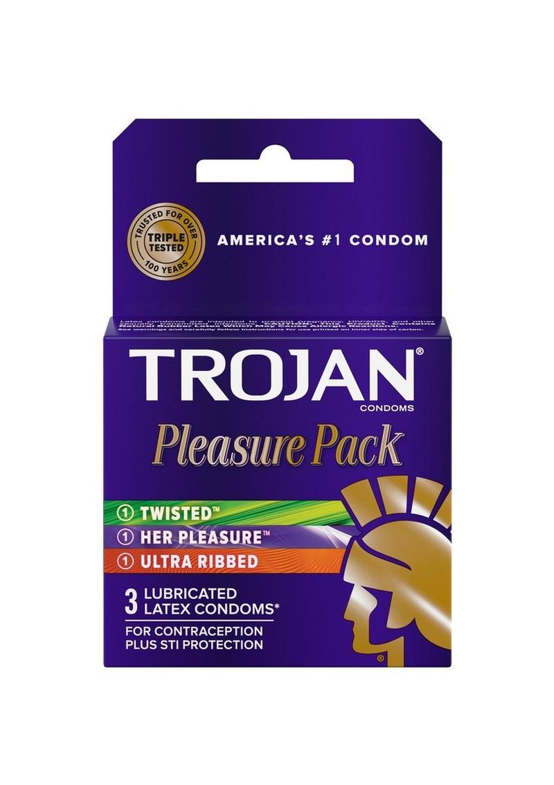 Condones texturizados de látex lubricados Trojan Pleasure Pack (paquete de 3) 
