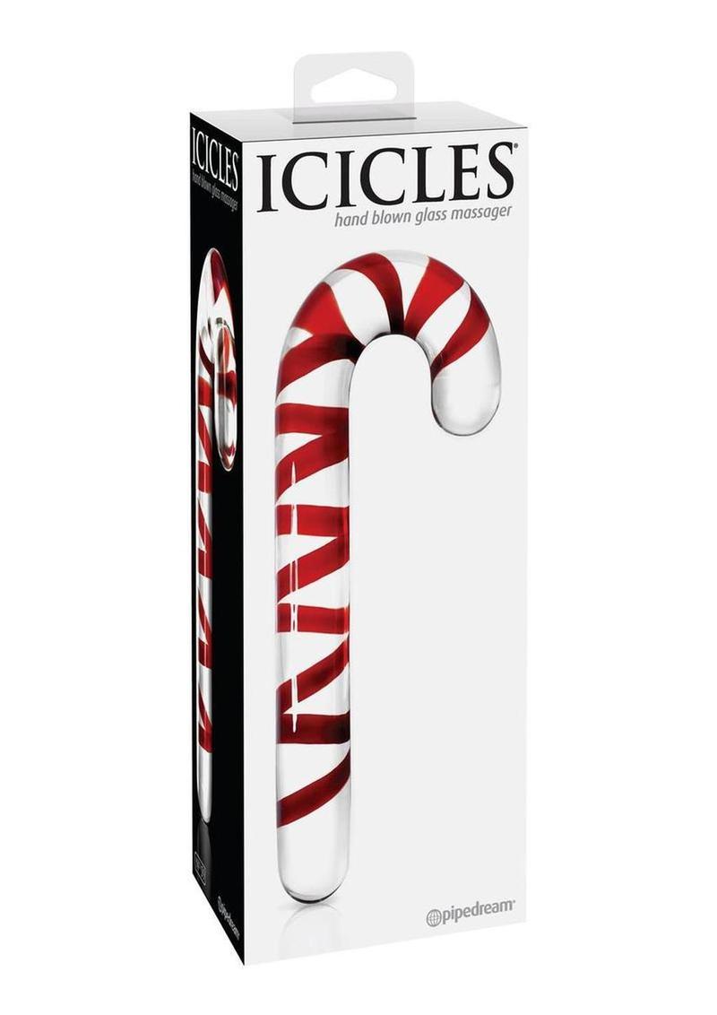 Masajeador de vidrio Icicles No. 59 Candy Cane - Transparente/Rojo