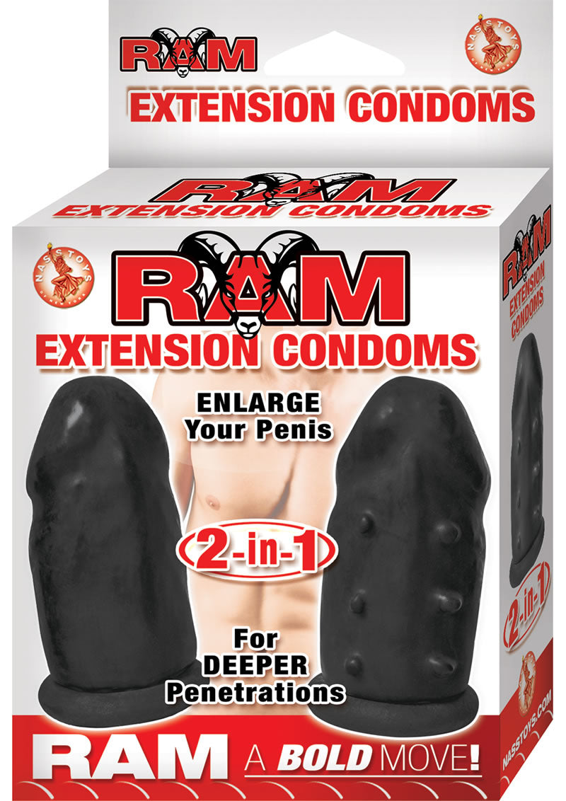 Condones Ram Extension con fundas de látex (2 por caja) - Negro