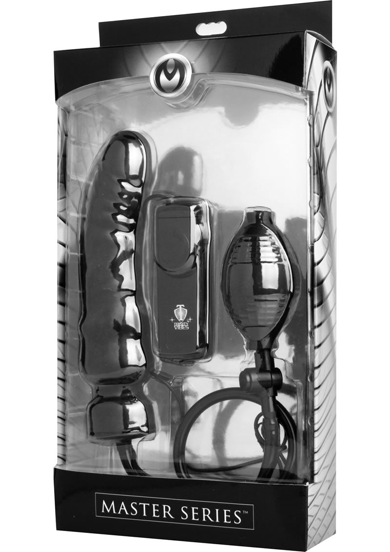 Master Series Ravage Vibrating Inflatable 7.5in Dildo with Wired Remote Control - Black