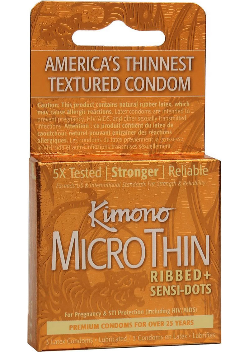 Condones Kimono MicroThin Ribbed Plus Sensi Dots (paquete de 3)