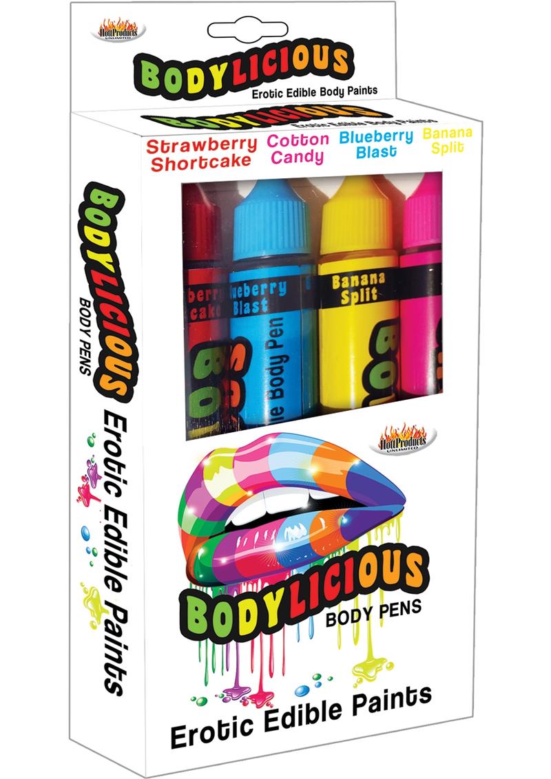 Bodylicious Body Pens Pinturas corporales comestibles eróticas Sabores y colores surtidos 4 unidades por paquete