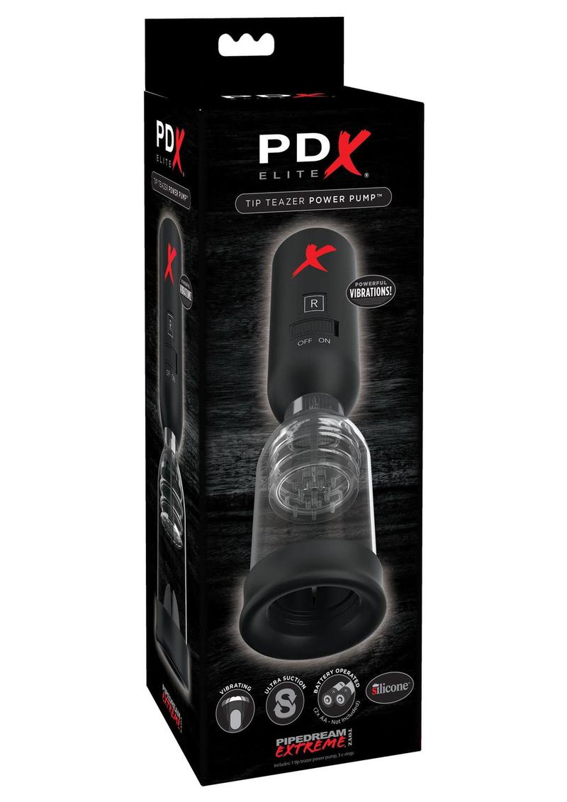 Masturbador con bomba de potencia PDX Elite con punta de silicona Teazer - Transparente/Negro