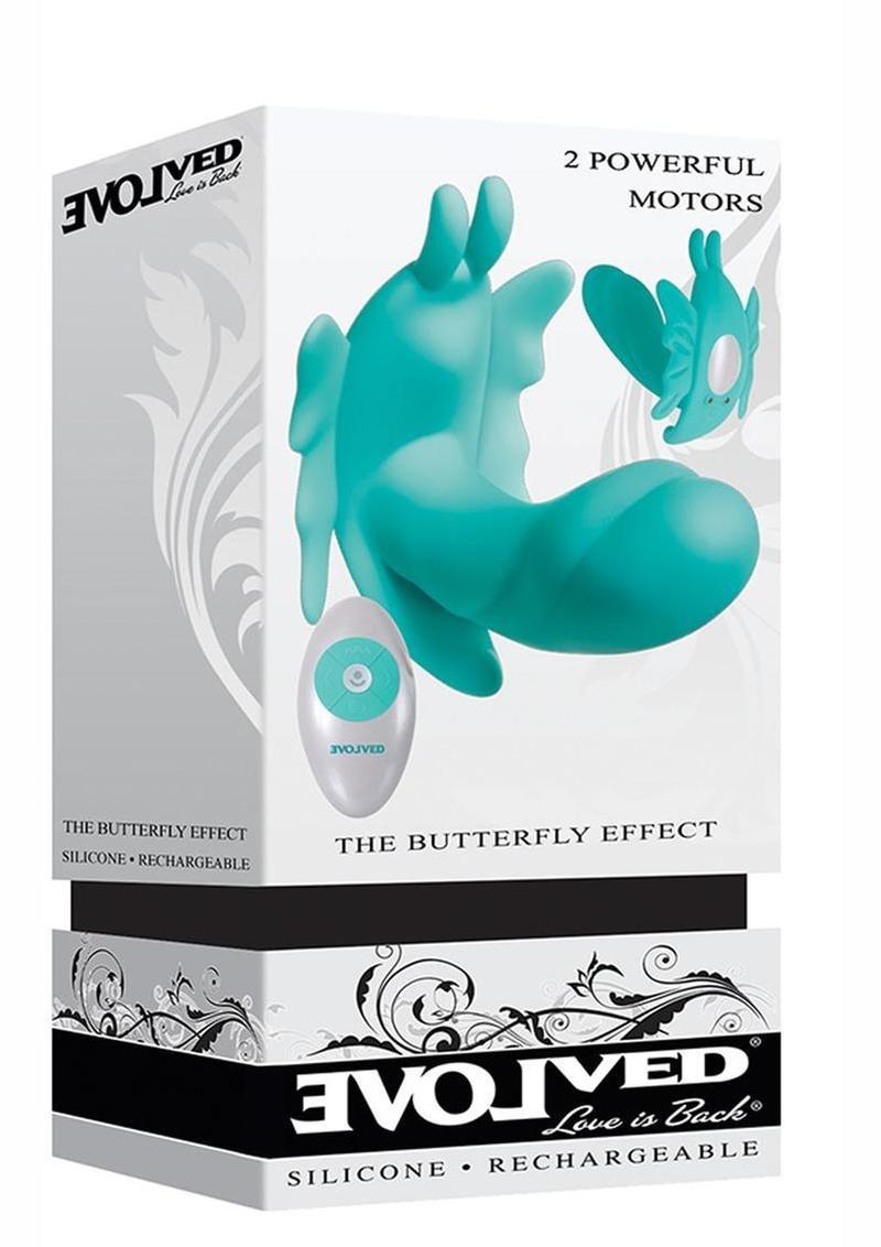 Vibrador de silicona recargable con doble motor y control remoto Butterfly Effect - Verde azulado