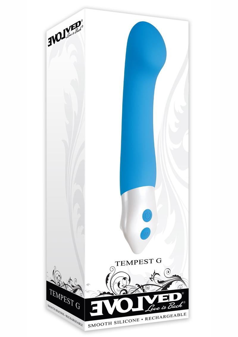 Vibrador de punto G de silicona suave y recargable Tempest G - Azul y blanco