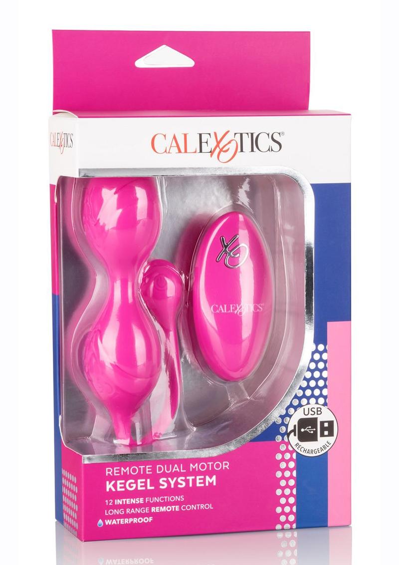 Bolas Kegel de silicona con vibración y sistema de doble motor, recargables y con control remoto - Rosa