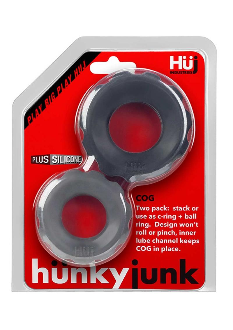 Anillo de silicona para pene Hunkyjunk COG (paquete de 2) - Negro/Gris