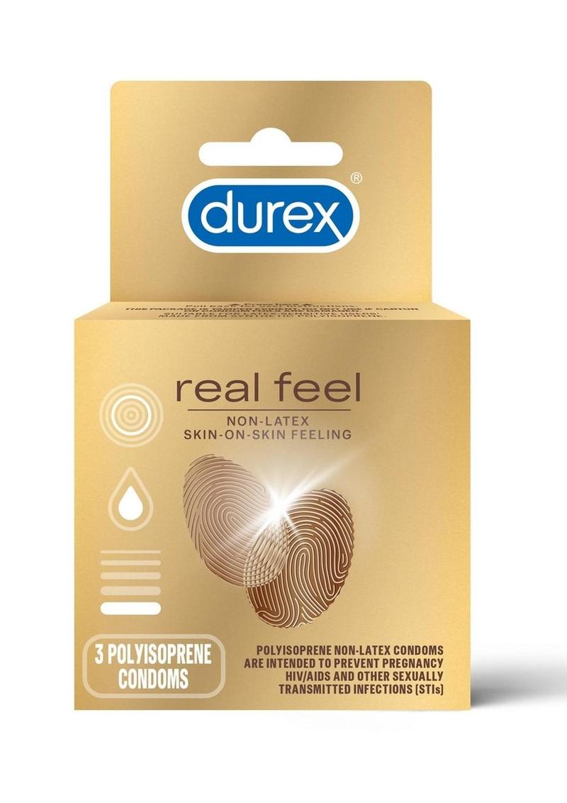 Condones lubricados Durex Avanti Real Feel sin látex (paquete de 3)