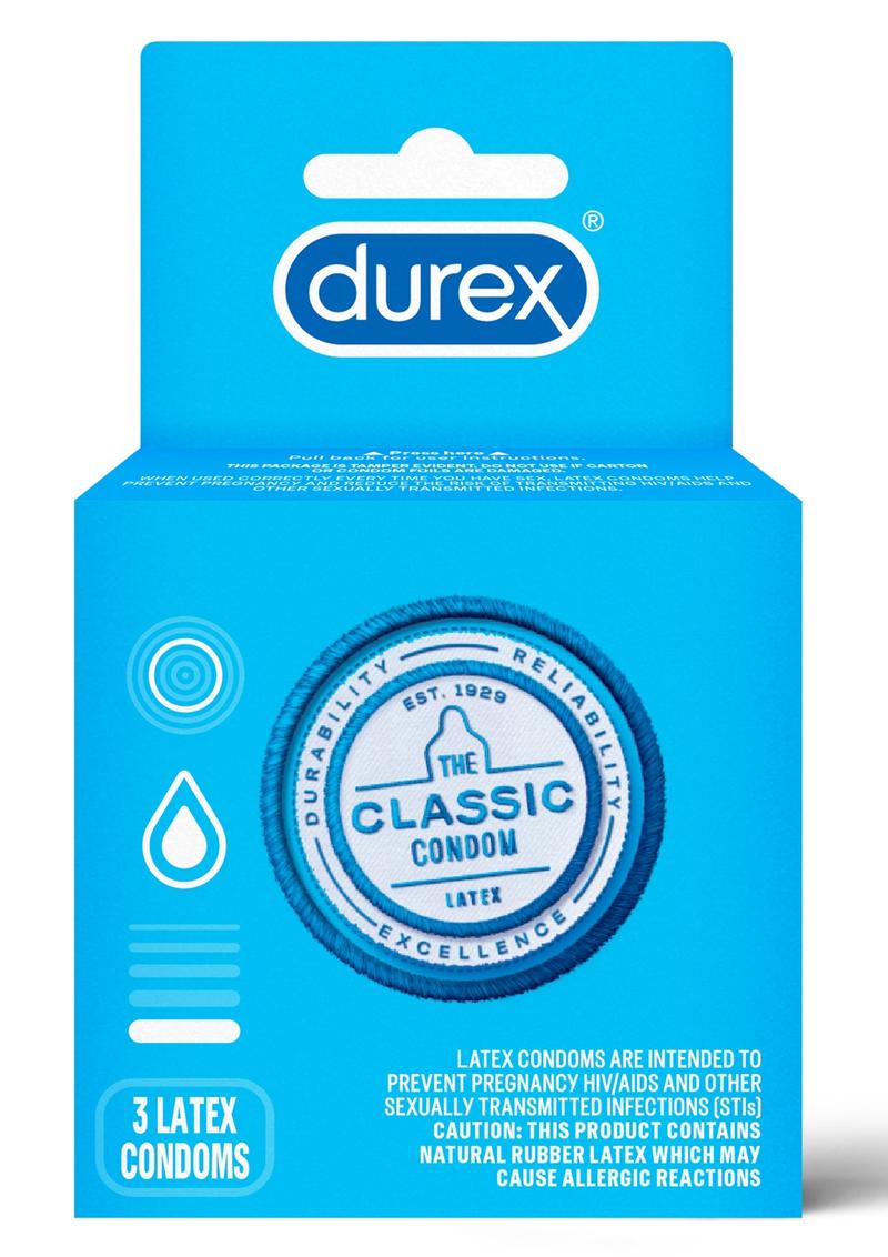 Condones de látex Durex Classic (paquete de 3)