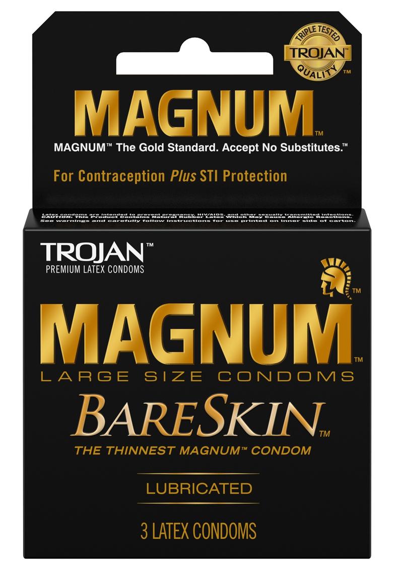 Condones de látex lubricados Trojan Magnum Bareskin (paquete de 3, grandes)