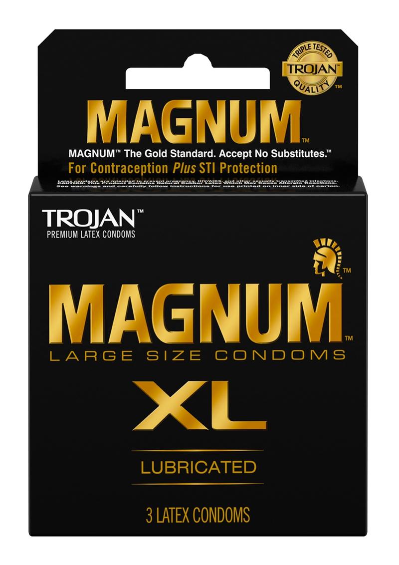 Condones de látex lubricados Trojan Magnum XL (paquete de 3)
