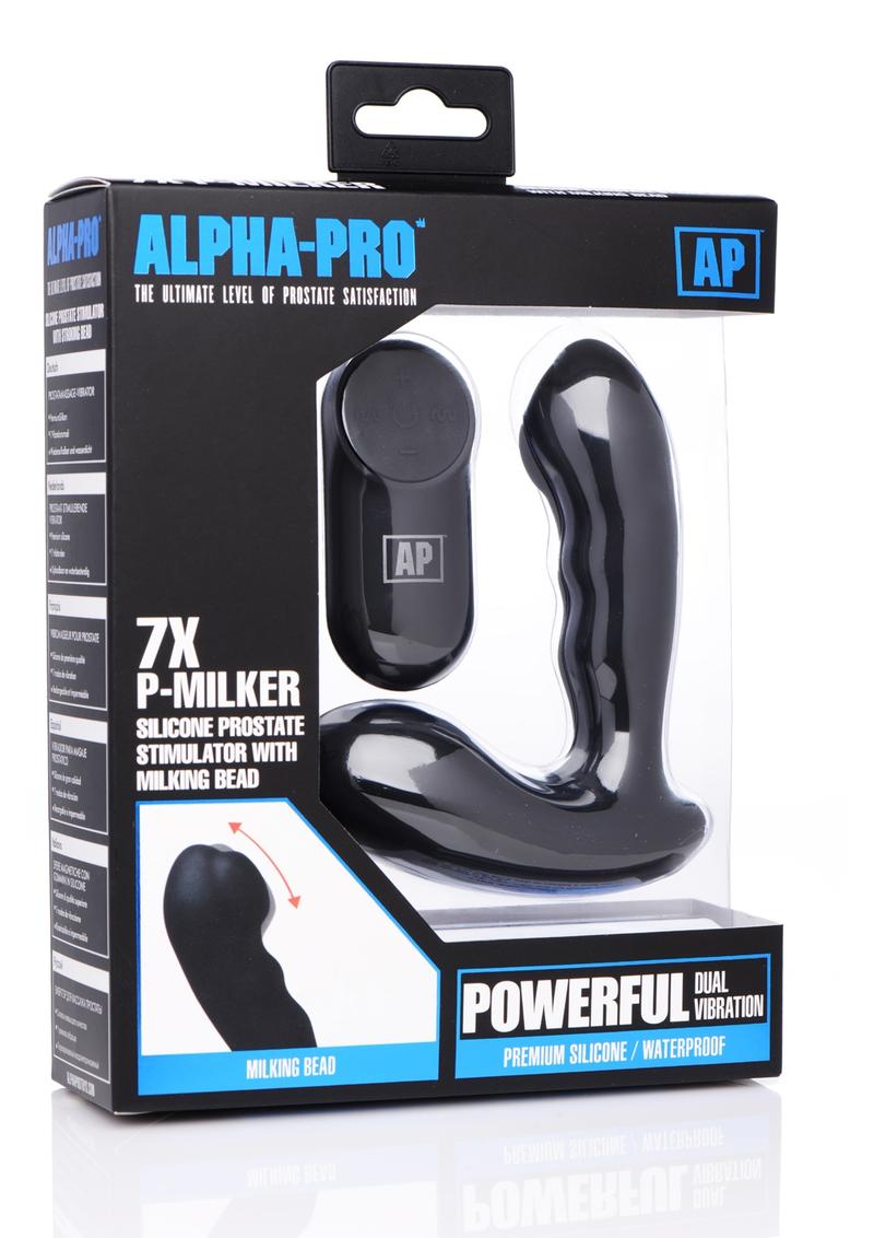 Estimulador de próstata Alpha-Pro P-Milker de silicona con esfera de ordeño y control remoto - Negro