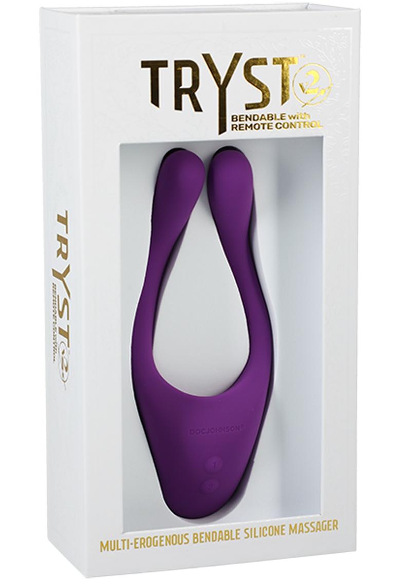 Masajeador de silicona flexible Tryst V2 con control remoto - Morado