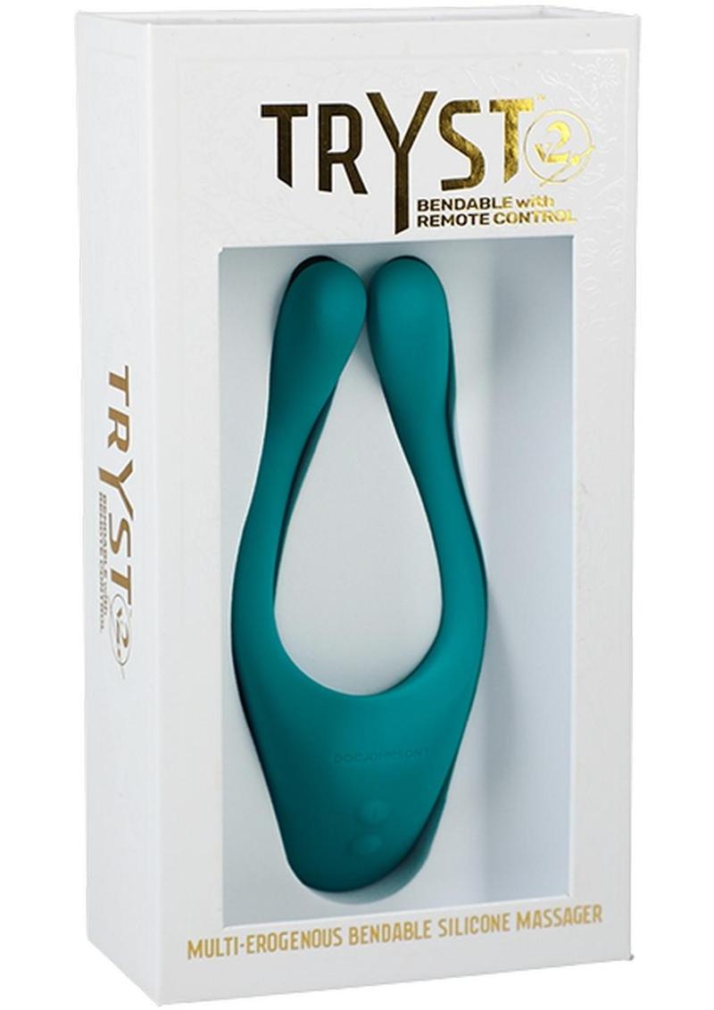 Masajeador de silicona flexible Tryst V2 con control remoto - Verde azulado