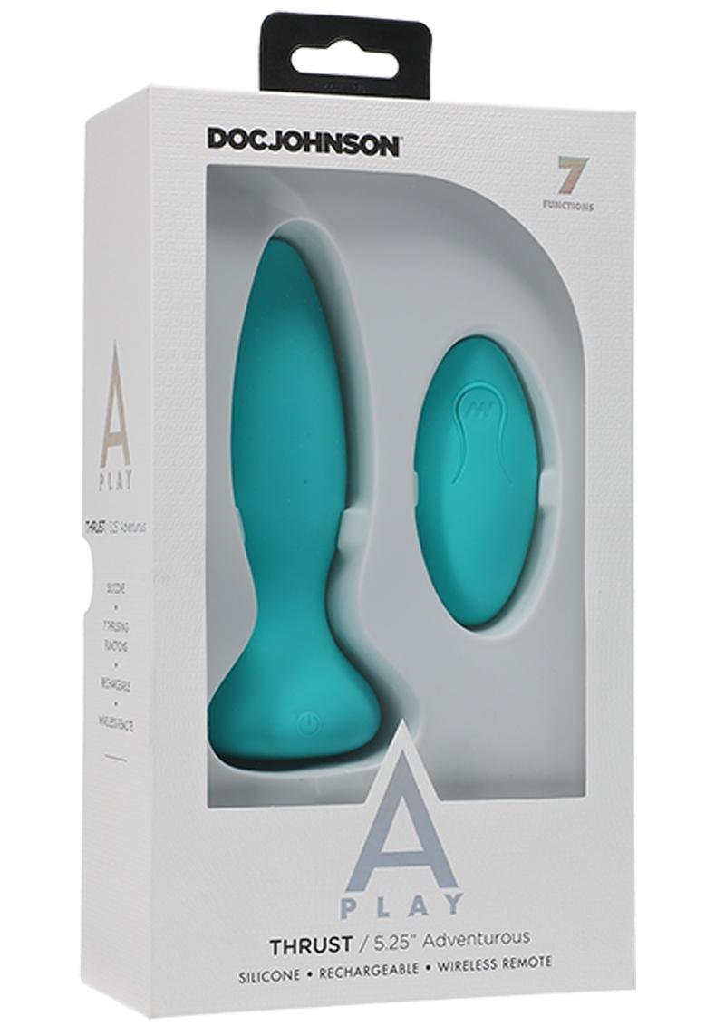 Plug anal aventurero A-Play Thrust con control remoto - Verde azulado