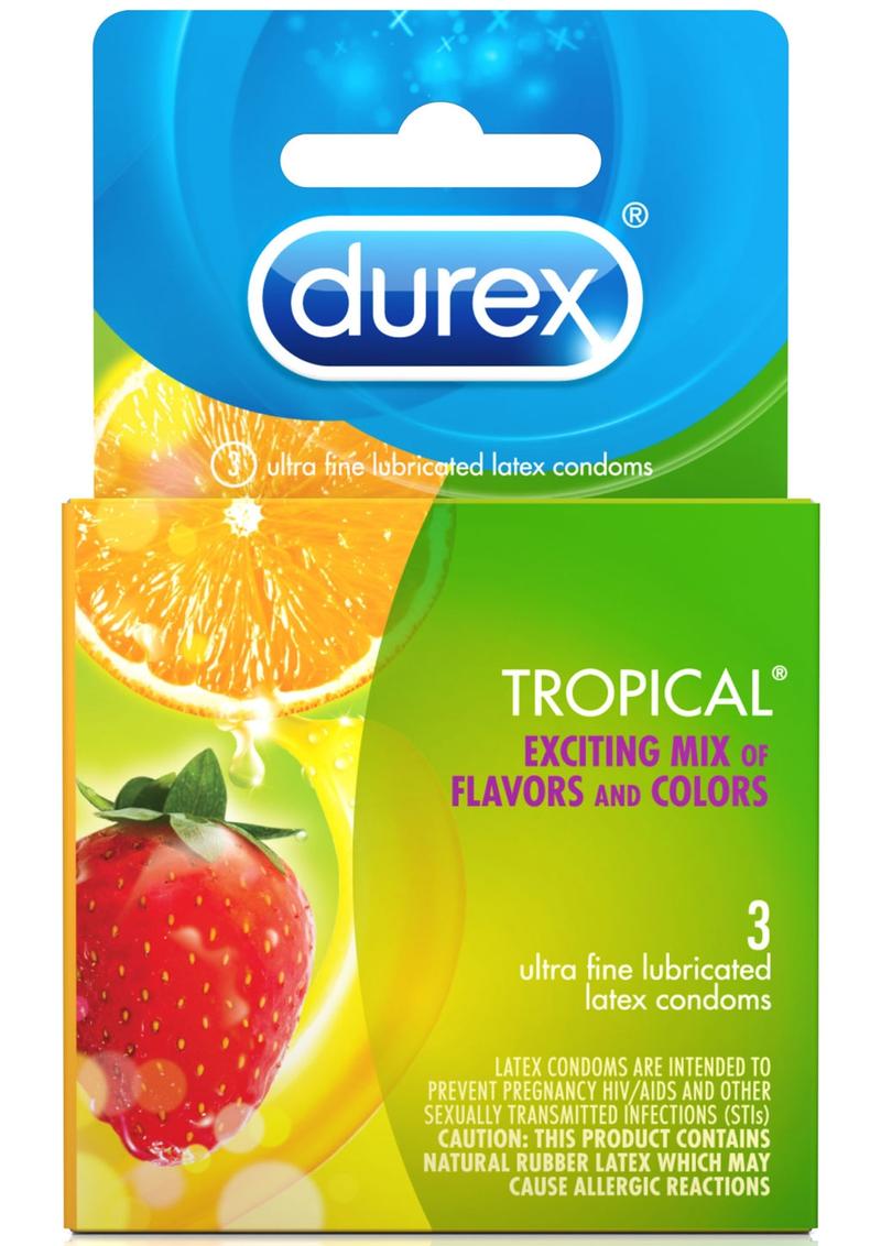 Condones Durex Tropical Surtidos Sabores y Colores (Paquete de 3)