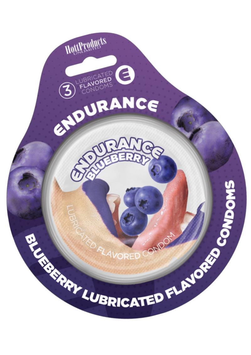 Condones lubricados Endurance con sabor (paquete de 3) - Arándano