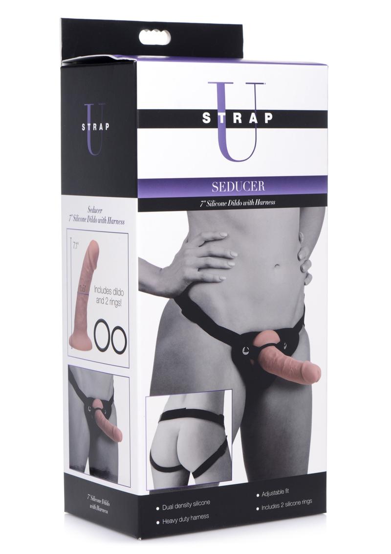 Consolador de silicona Strap-U Seducer con arnés de 18 cm - Vainilla