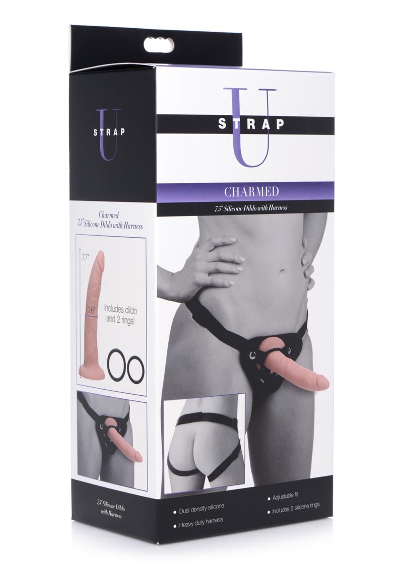 Consolador de silicona Strap-U Charmed con arnés de 19 cm - Vainilla